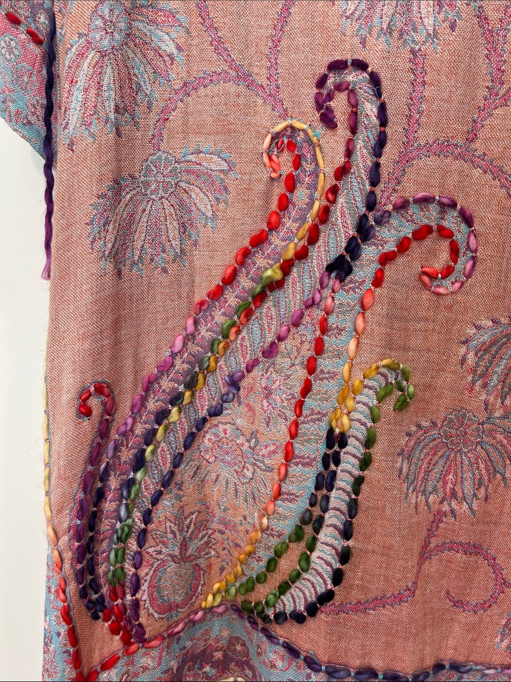 RAJ Boho Lavender & Peach Floral Embroidered Kimono duster rayon one size - Picture 11 of 13